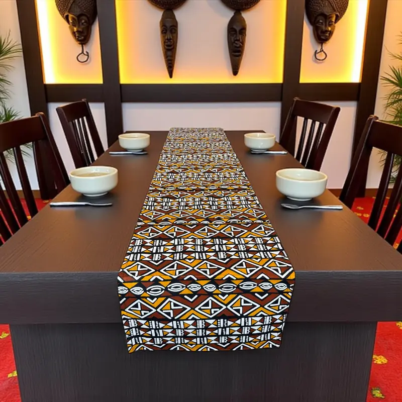 African print table runner - Table cloth - Brown Bogolan
