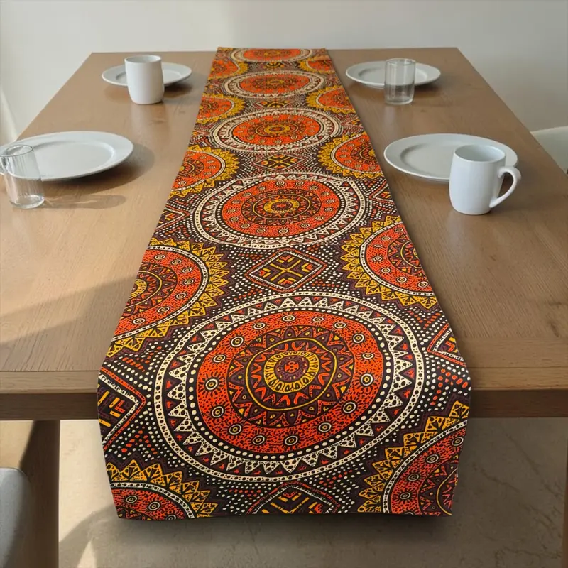 African print table runner - Table cloth - Orange and Brown Sacred Circle