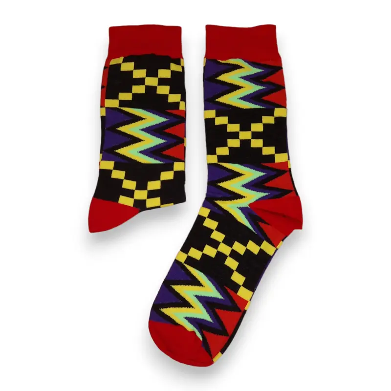 African socks / Afro socks / African print socks - Black / Red / Purple Kente