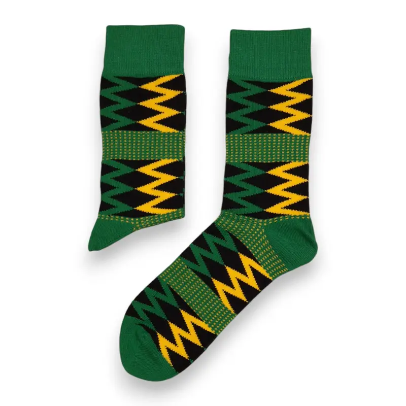 African socks / Afro socks / African print socks - Green Black Kente