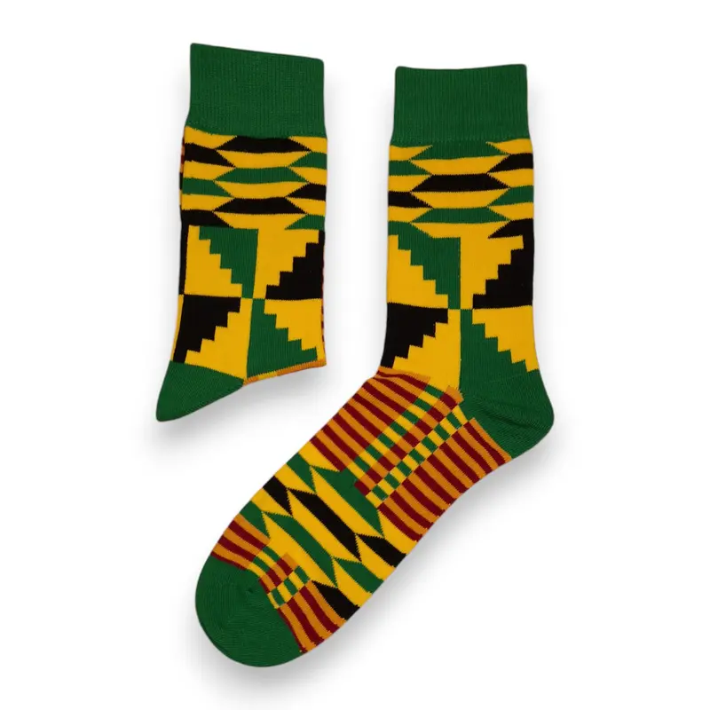 African socks / Afro socks / African print socks - Green Yellow Kente