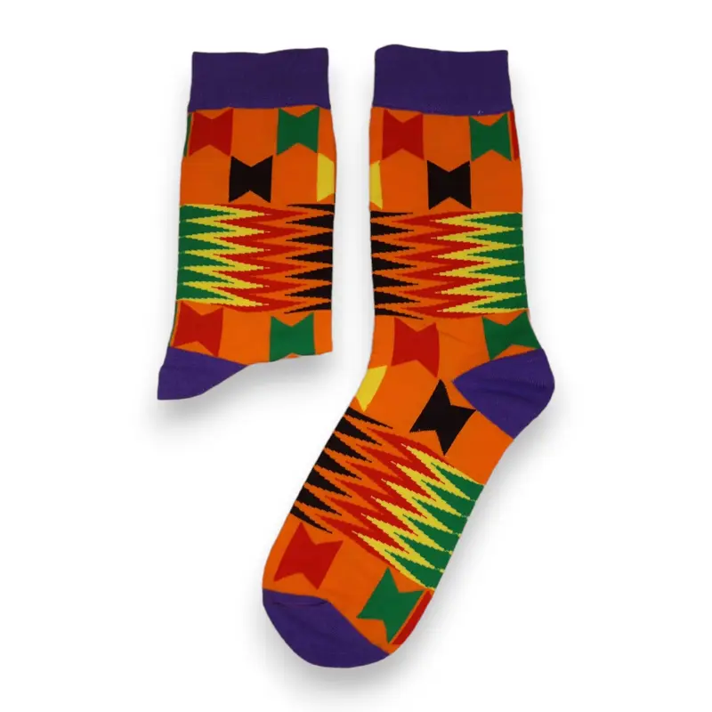 African socks / Afro socks / African print socks - Orange Kente