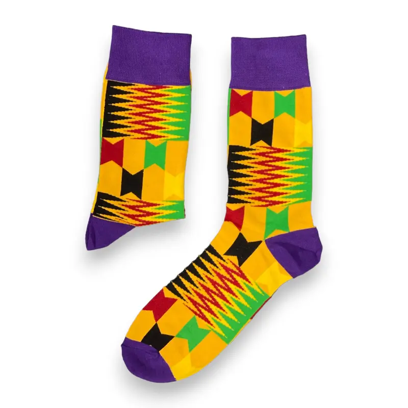 African socks / Afro socks / African print socks - Purple Yellow Kente