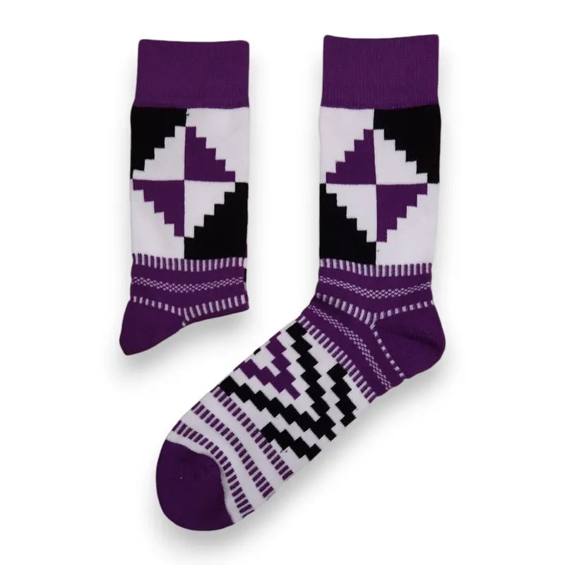 African socks / Afro socks / African print socks - White Purple Kente
