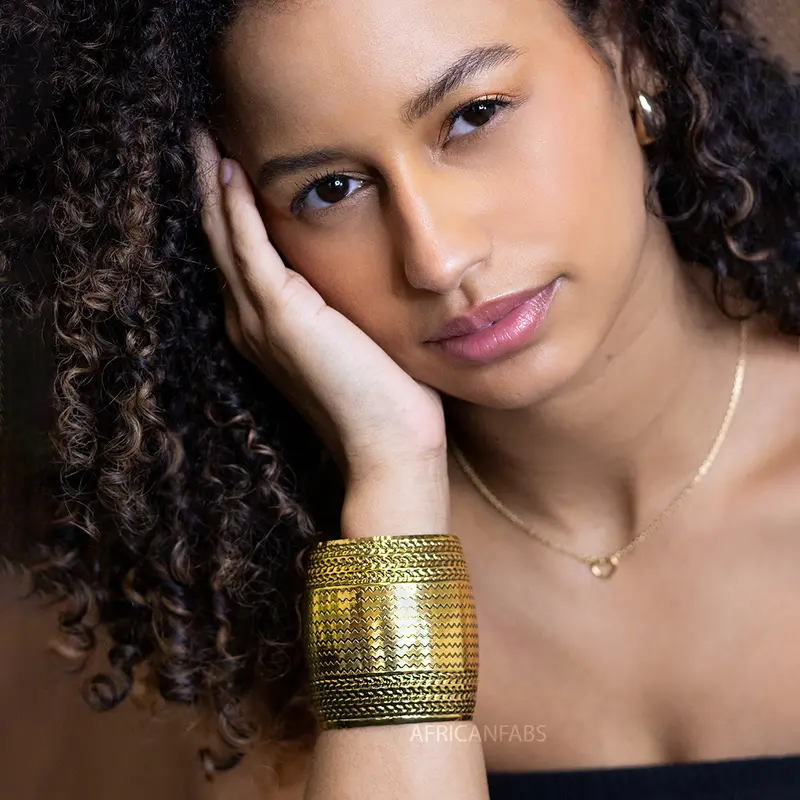 African style Bangle Cuff Bracelet - waves - Gold