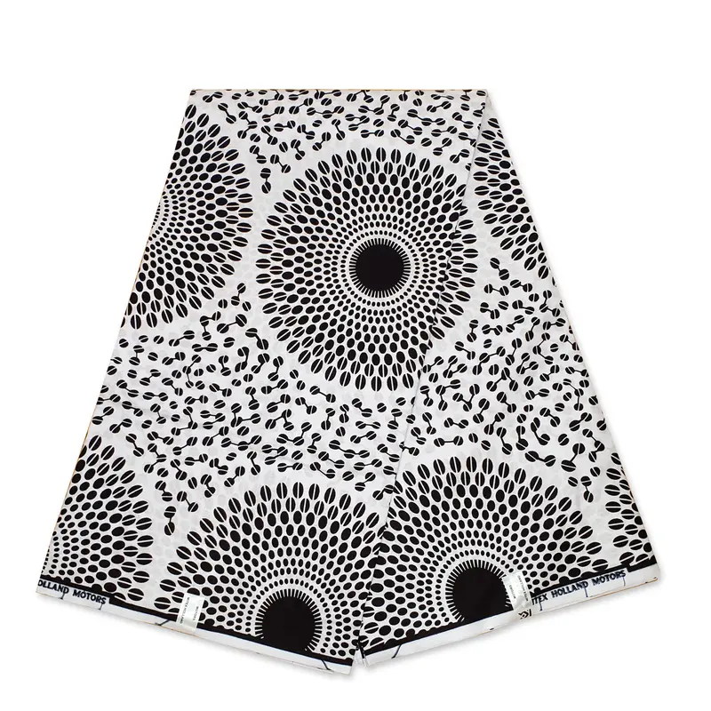 African Wax print fabric - Black White Round Patterns - 100% cotton