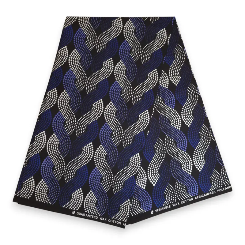 African Wax print fabric - Blue White Wave Pattern - 100% cotton