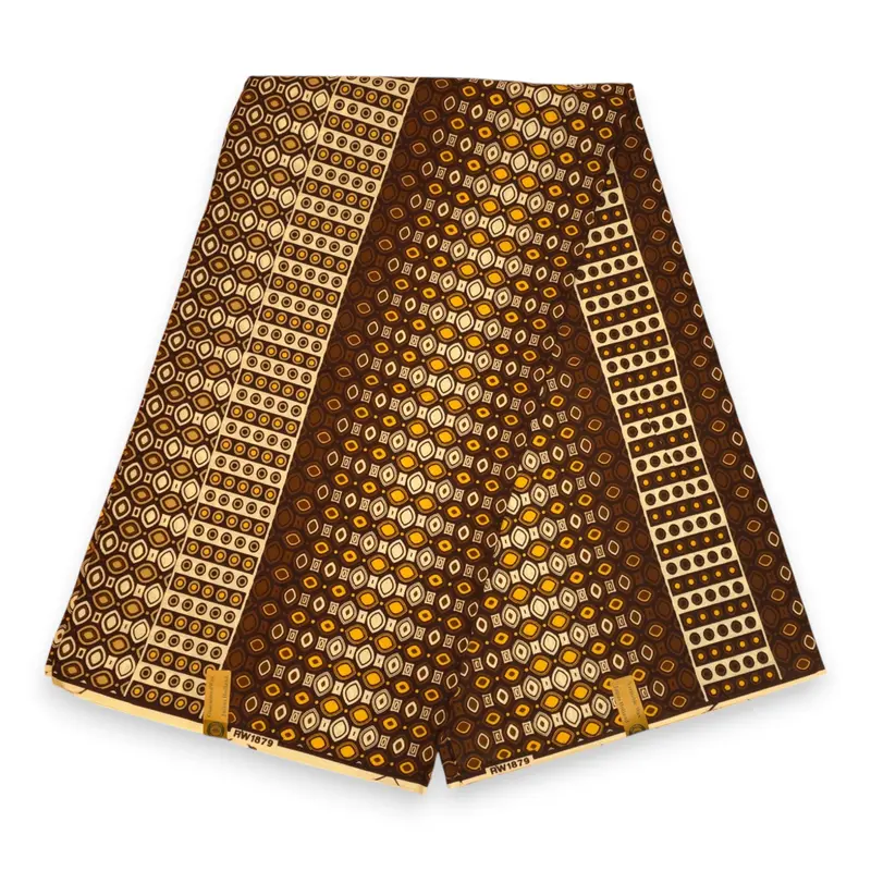 African Wax print fabric - Brown Cream Geo Dot Stripe - 100% cotton