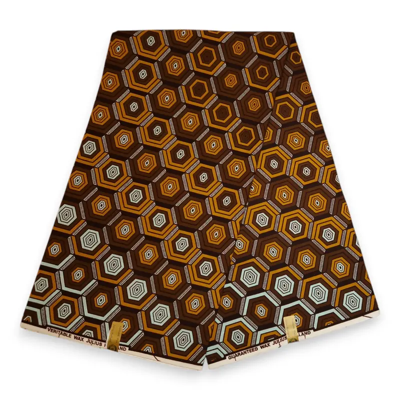 African Wax print fabric - Brown Hexagon