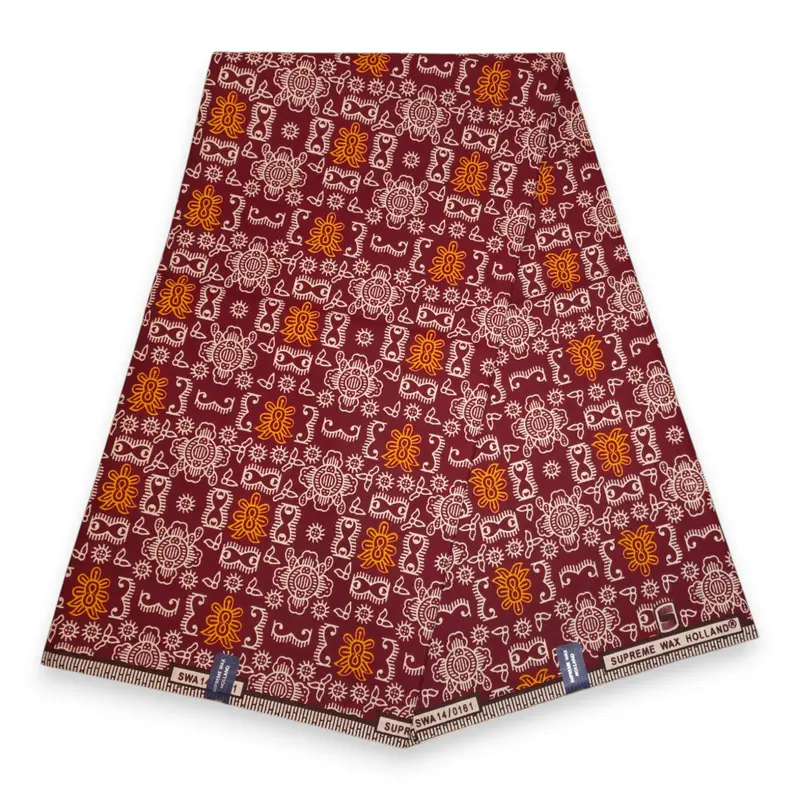 African Wax print fabric - Burgundy Orange Bogolan Icons - 100% cotton