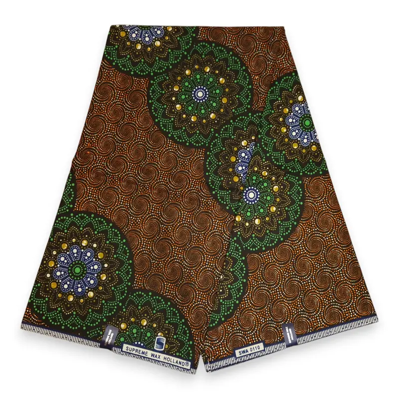 African Wax print fabric - Green Brown dotted print - 100% cotton