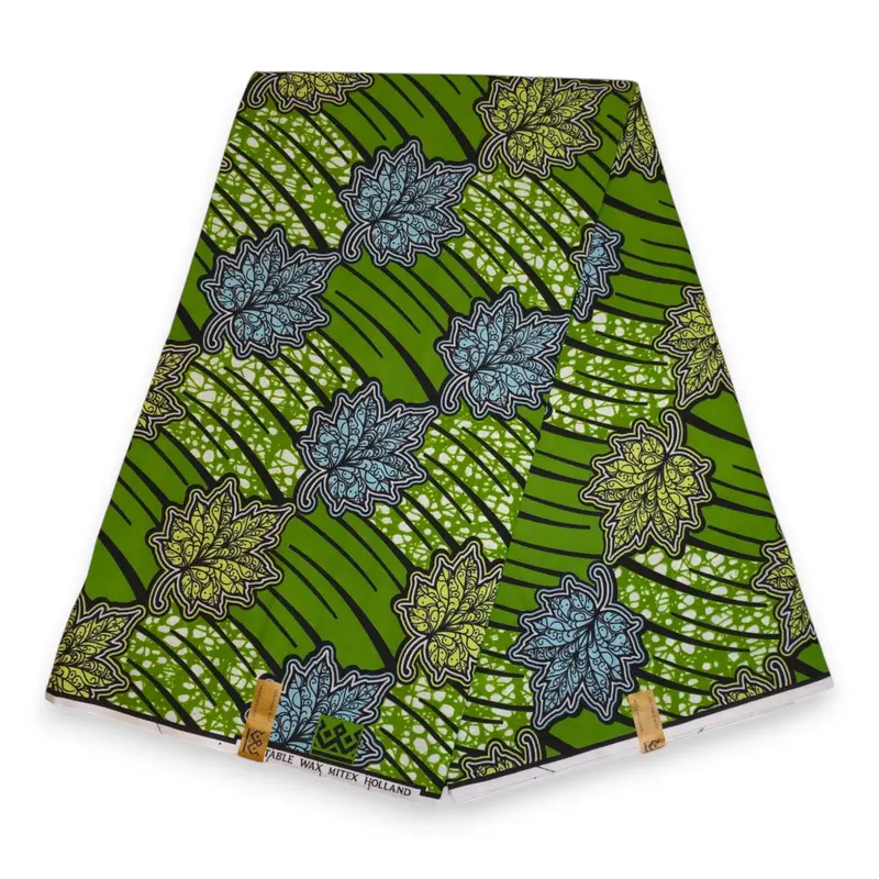 African Wax print fabric - Green Maple Leaf - 100% cotton