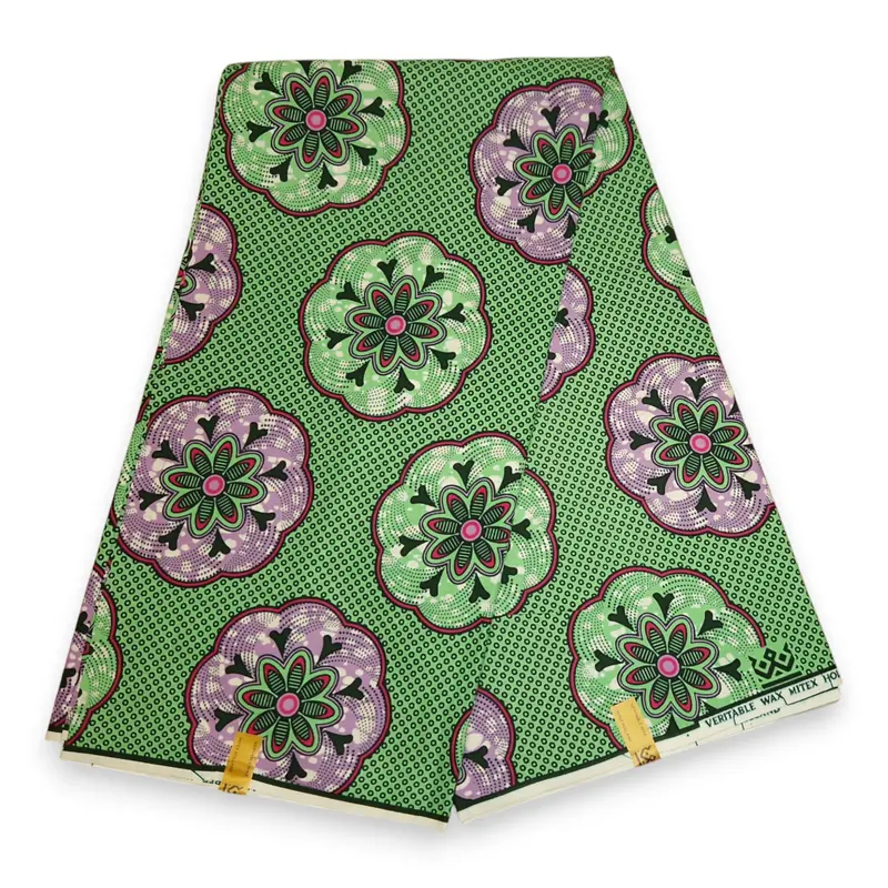 African Wax print fabric - Green Shapes - 100% cotton