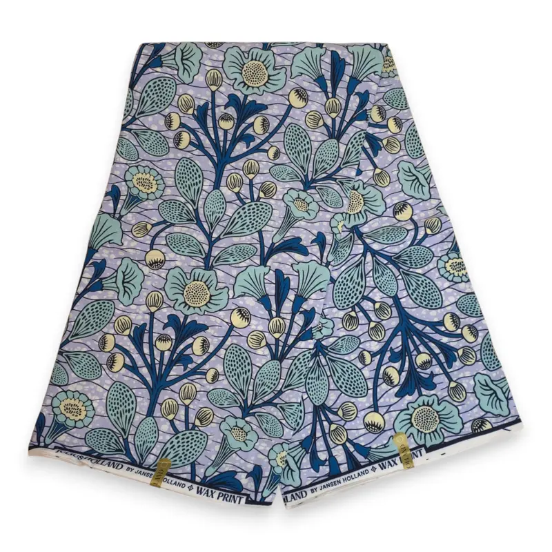African Wax print fabric - Light blue Mint Vintage Garden Bloom - 100% cotton