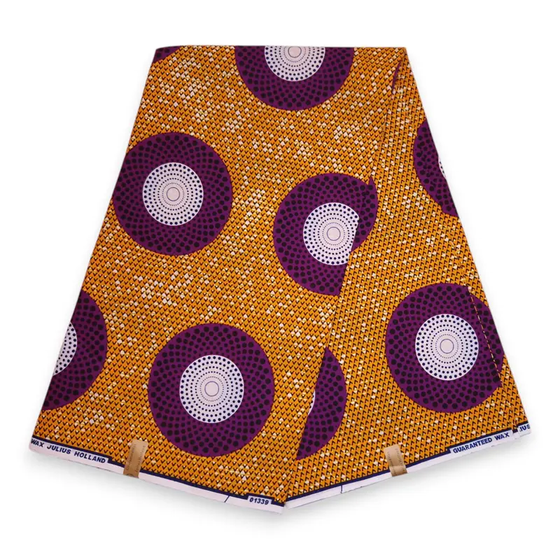 African Wax print fabric - Orange Purple Circles