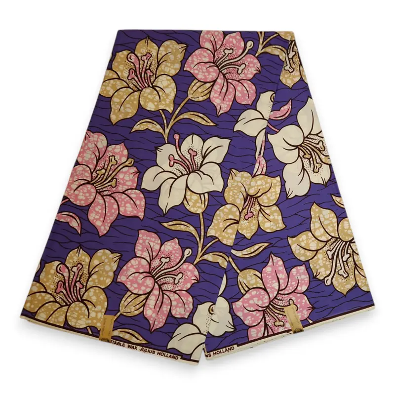 African Wax print fabric - Purple Flowers
