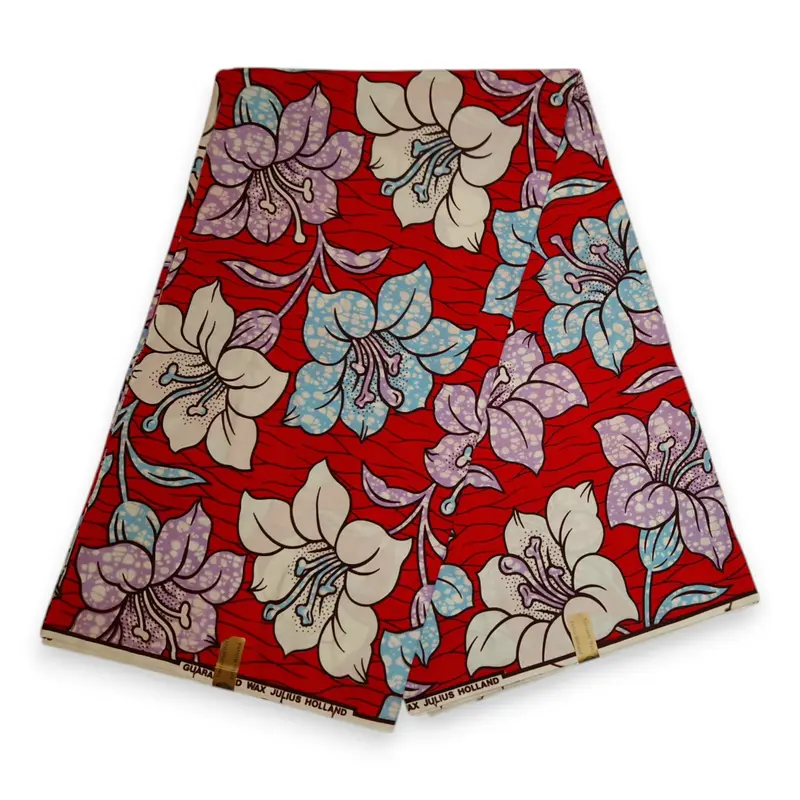 African Wax print fabric - Red Flowers