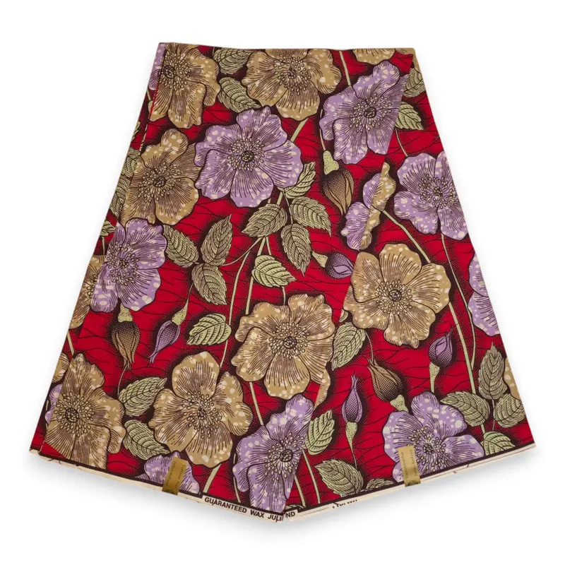 African Wax print fabric - Red Purple Vintage Garden Bloom - 100% cotton