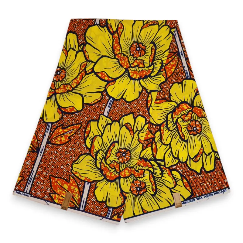 African Wax print fabric - Yellow Bold Flowers