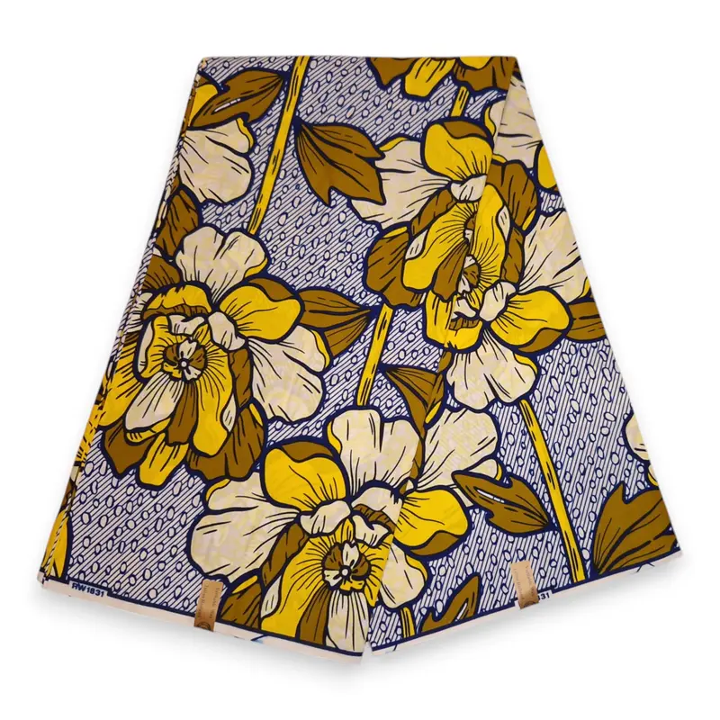 African Wax print fabric - Yellow Flowers
