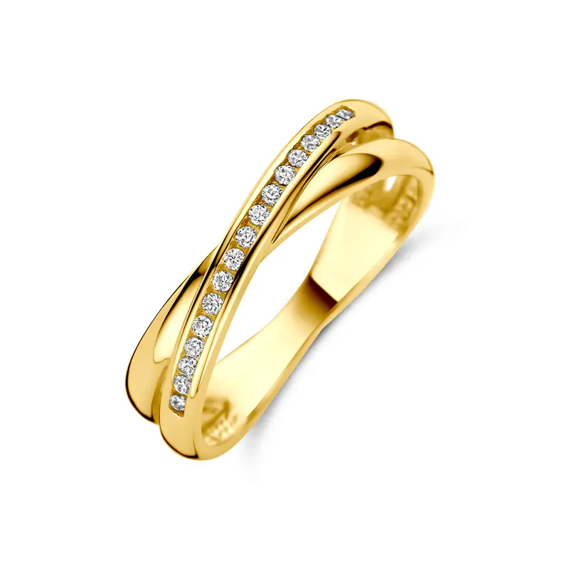 'Aila' 14 karaat geelgouden crossover ring zirkonia