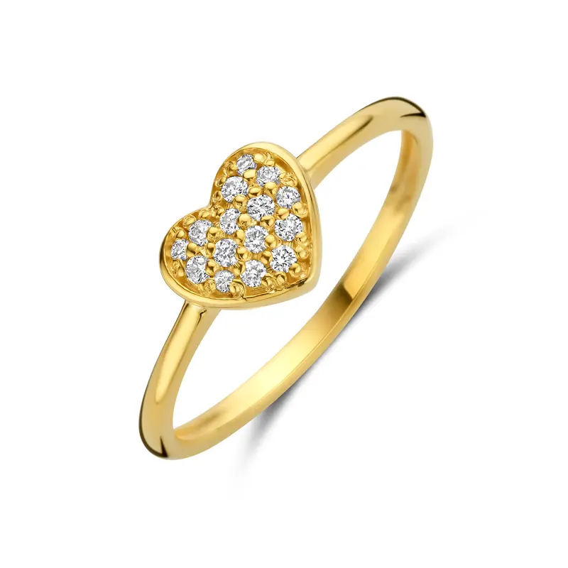 'Aimée' 14 karaat geelgouden ring hart diamant 0,10 ct