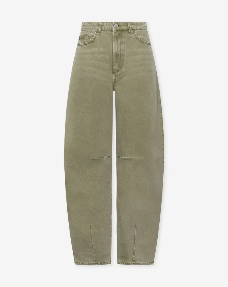AIMEE BARREL LEG JEANS OLIJFGROEN