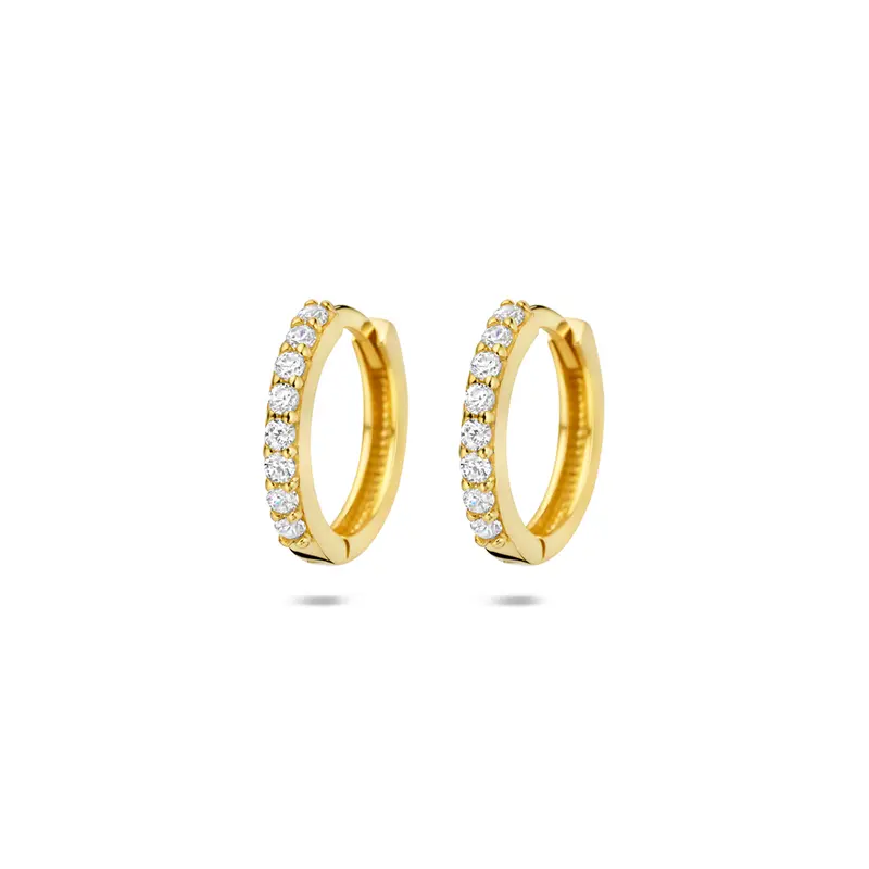 'Alba' 14 karaat geelgouden klapoorringen zirkonia 13 mm