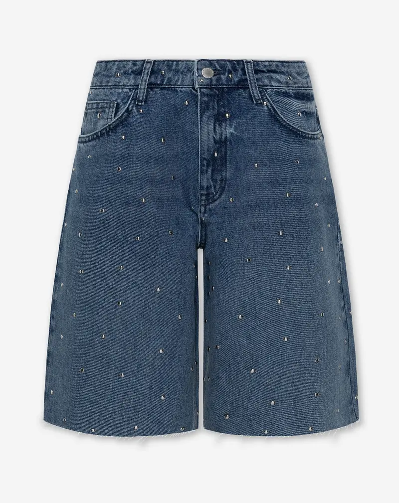 ALLOVER STUD DENIM JORT BLAUW
