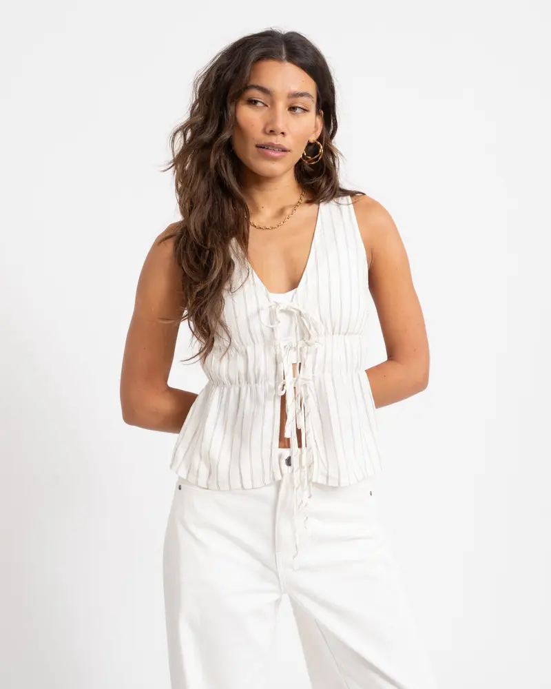 Almira Linnen Blend Tie Top White