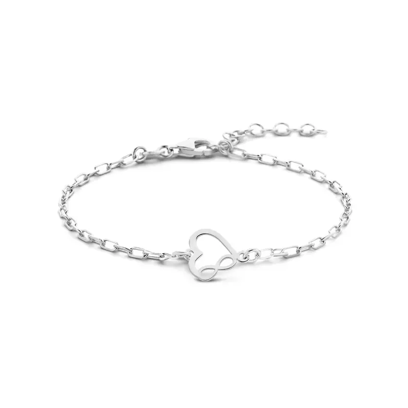 'Amara' 925 gerhodineerd zilver armband hart en infinity
