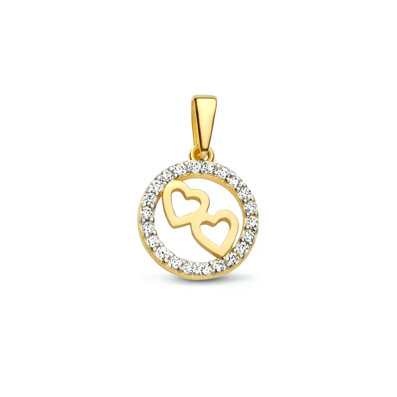 'Amaris' 14 karaat geelgouden hanger cirkel met hartjes