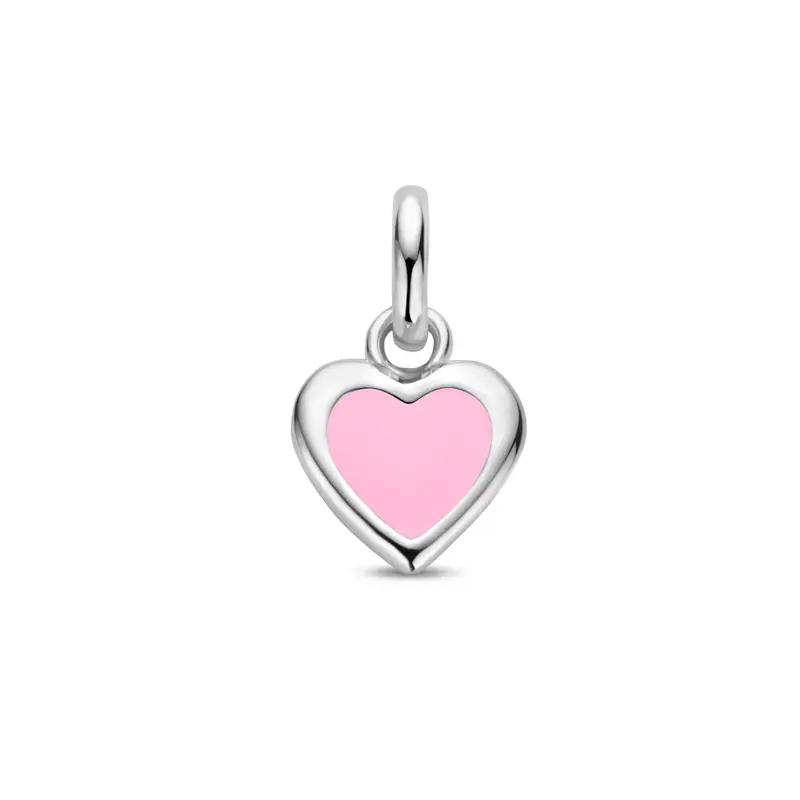 'Amia' 925 gerhodineerd zilveren kinderhanger hartje roze