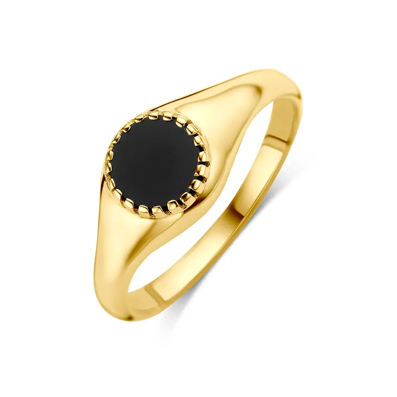 'Amora' 9 karaat geelkleurige ring met ronde zwarte onyx