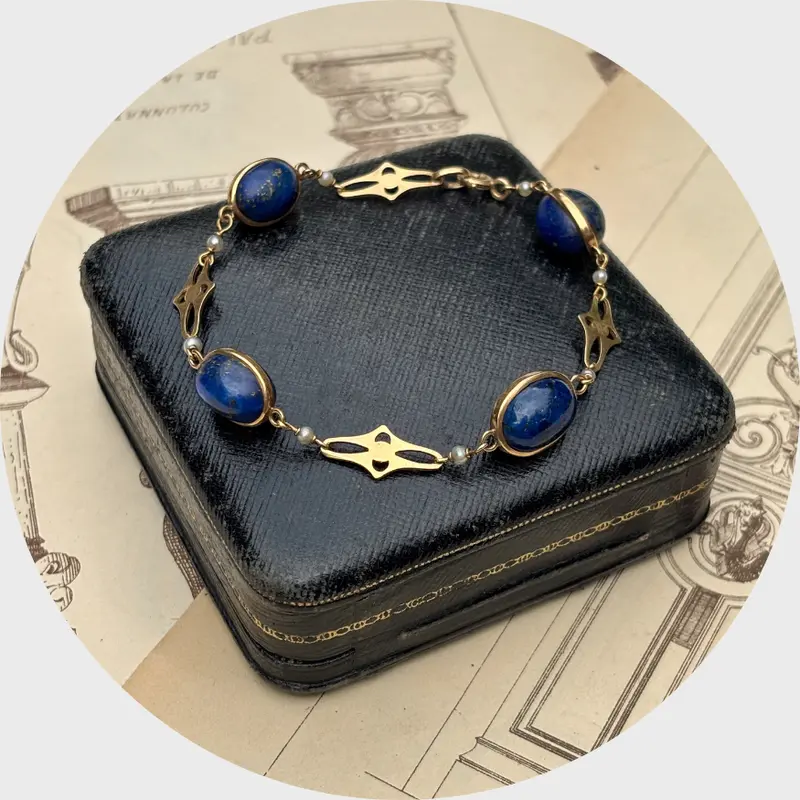 Antique Lapis Lazuli & Pearl Link Bracelet