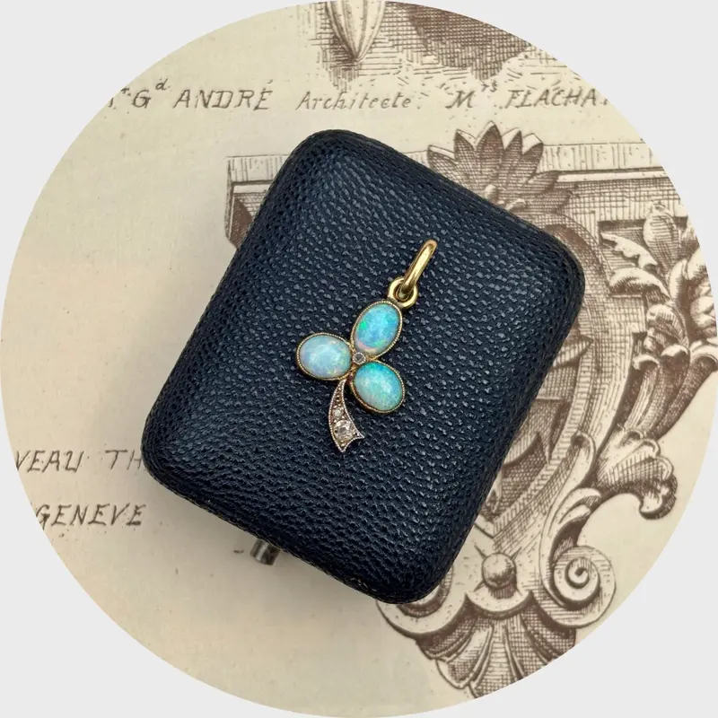 Antique Opal & Diamond Clover Pendant