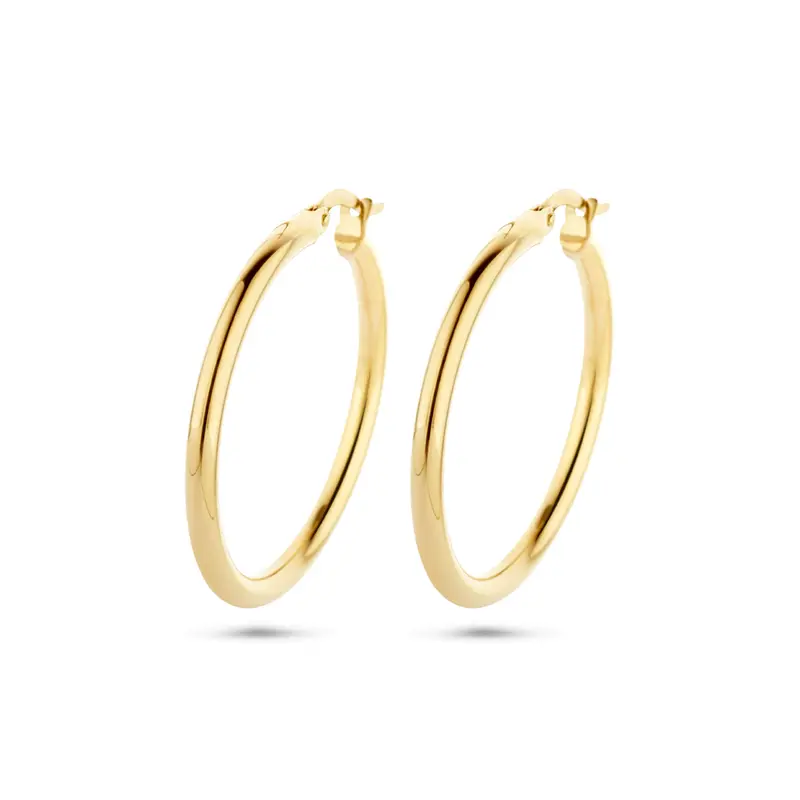 'Aoife' 14 karaat gouden ronde buis oorringen 30 mm