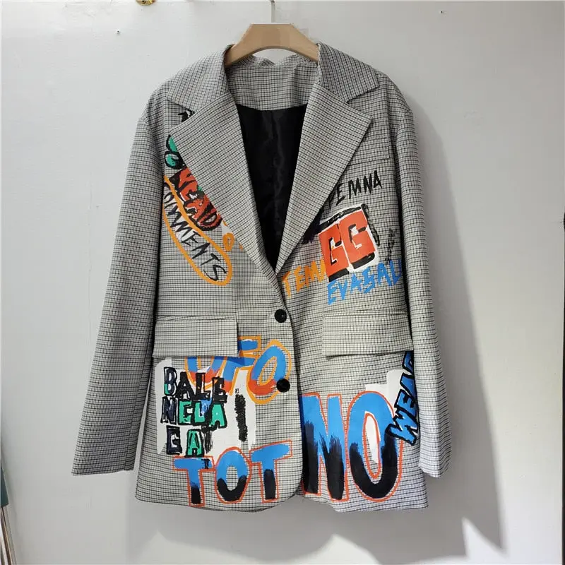 Aria - Oversized Blazer mit Tasche und herbstlichem Print