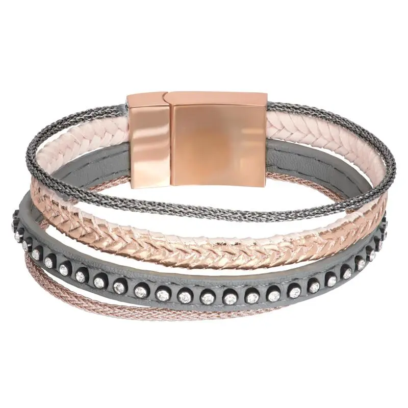 Armband Leather Small Zirconia Steel Roségoudkleurig