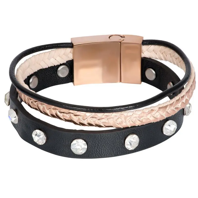 Armband Leather Zirconia Steel Roségoudkleurig