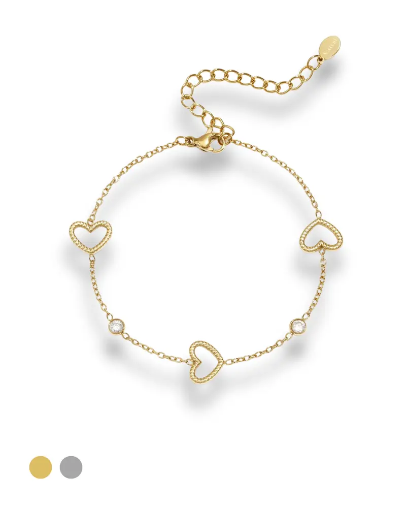 Armband met slotje - 3 Hartjes en zirkonia