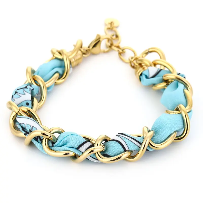 Armband Schakel met Bandana goud lichtblauw