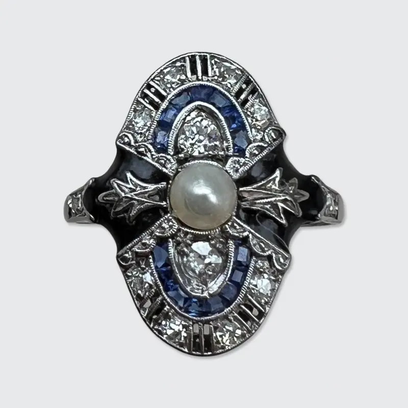 Art Deco Enamel, Sapphire & Diamond Ring