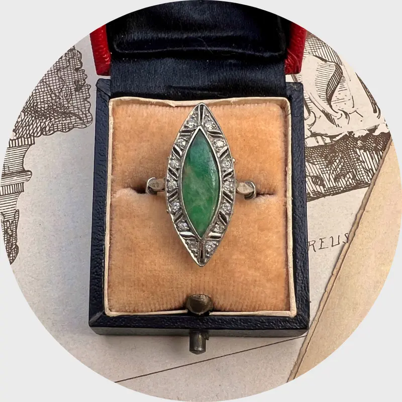 Art Deco Jadeite Marquise / Navette Ring