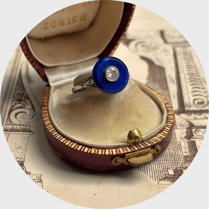 Art Deco Platinum, Lapis Lazuli & Diamond Target Ring