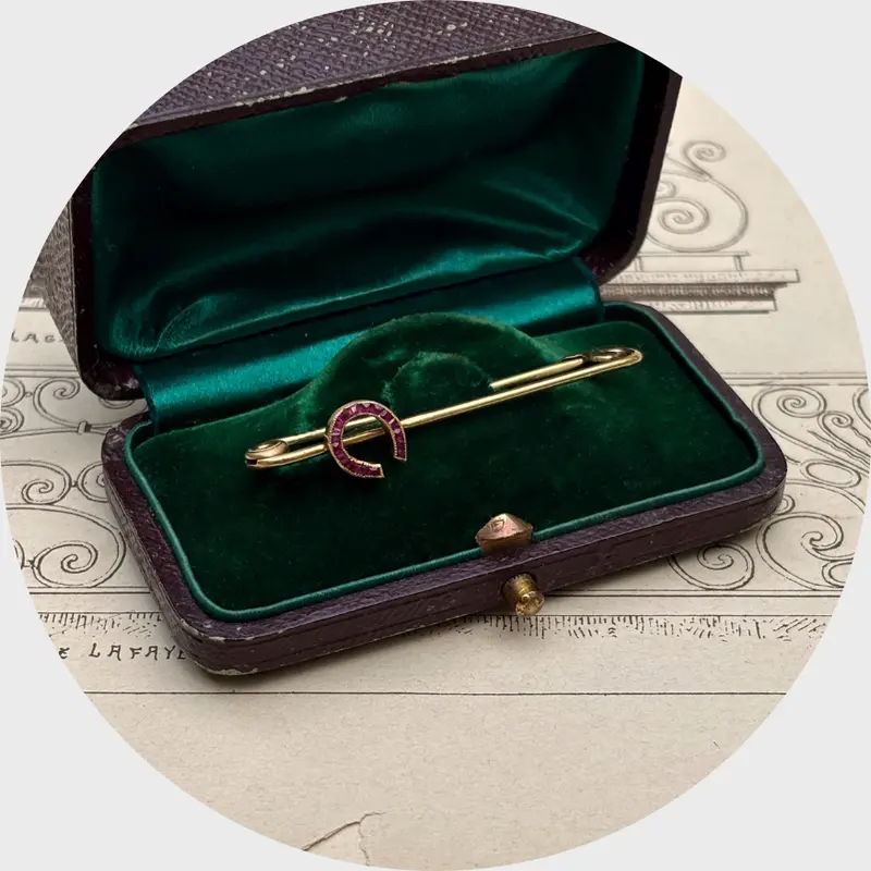 Art Deco Ruby Horseshoe Safety Pin Brooch