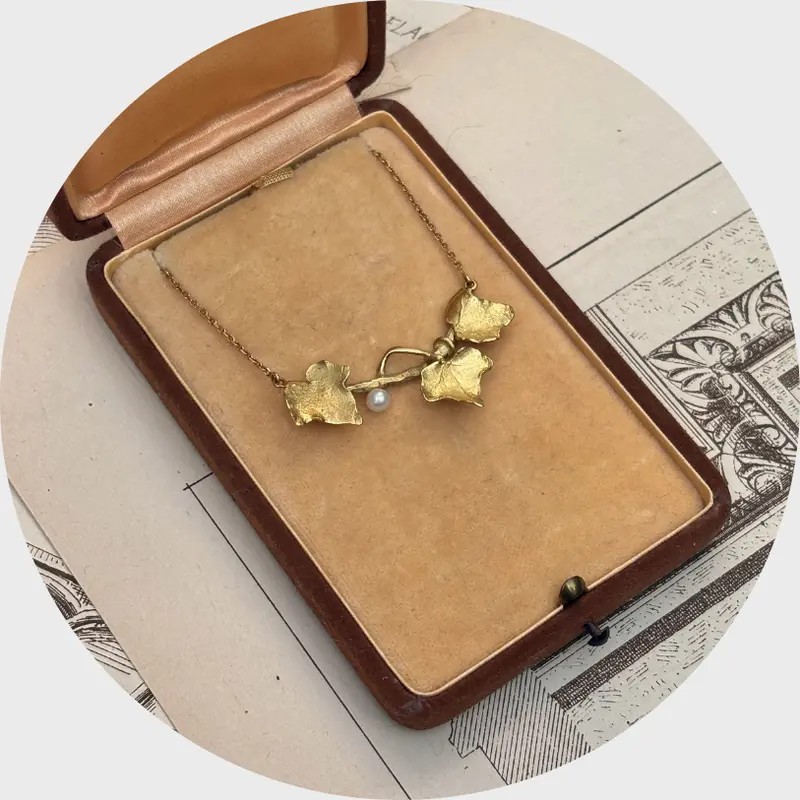 Art Nouveau 18k Gold & Pearl Ivy Necklace
