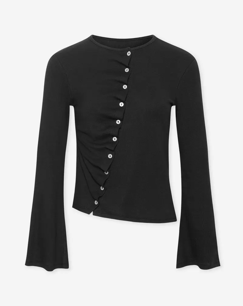 ASYMMETRIC BUTTON UP LONGSLEEVE TOP ZWART