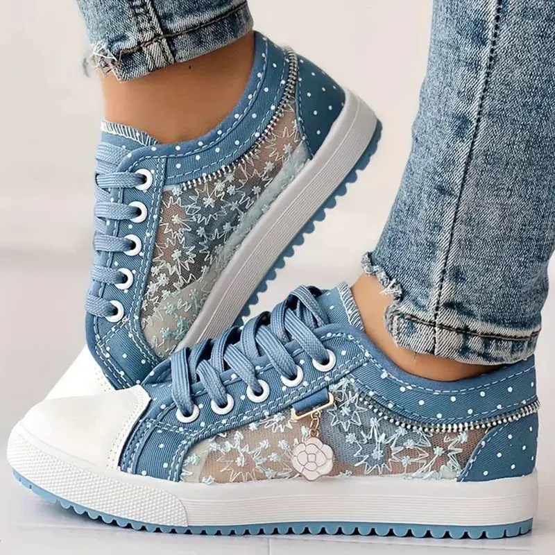 Atmungsaktive Damen Canvas-Sneaker mit Herbstlicher Floraler Spitze – Celina