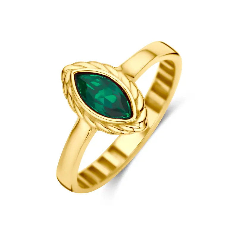 'Avelie' 9 karaat geelkleurige ring met groene zirkonia